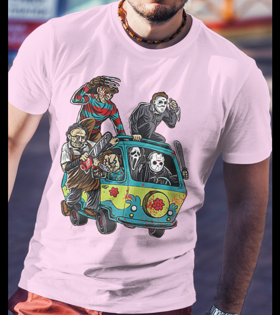 Freddy Jason Michael Leatherface Ghostface Massacre Machine Horror Movie Van T-Shirt