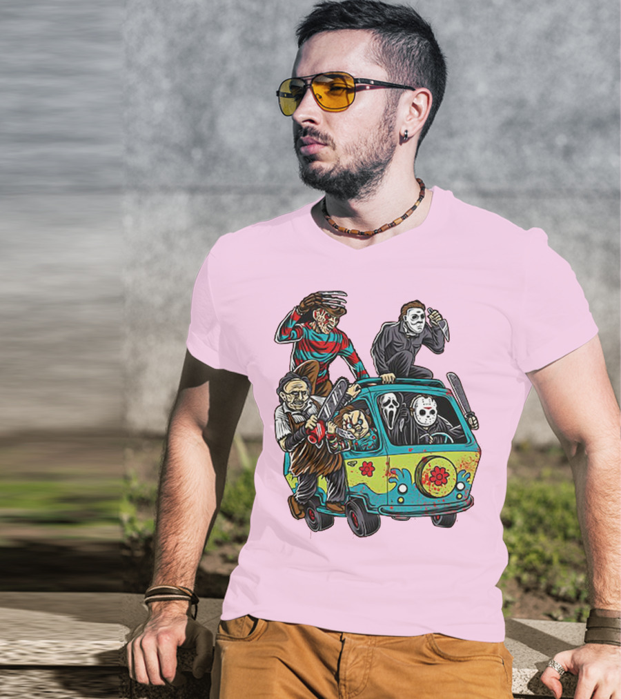 Freddy Jason Michael Leatherface Ghostface Massacre Machine Horror Movie Van T-Shirt