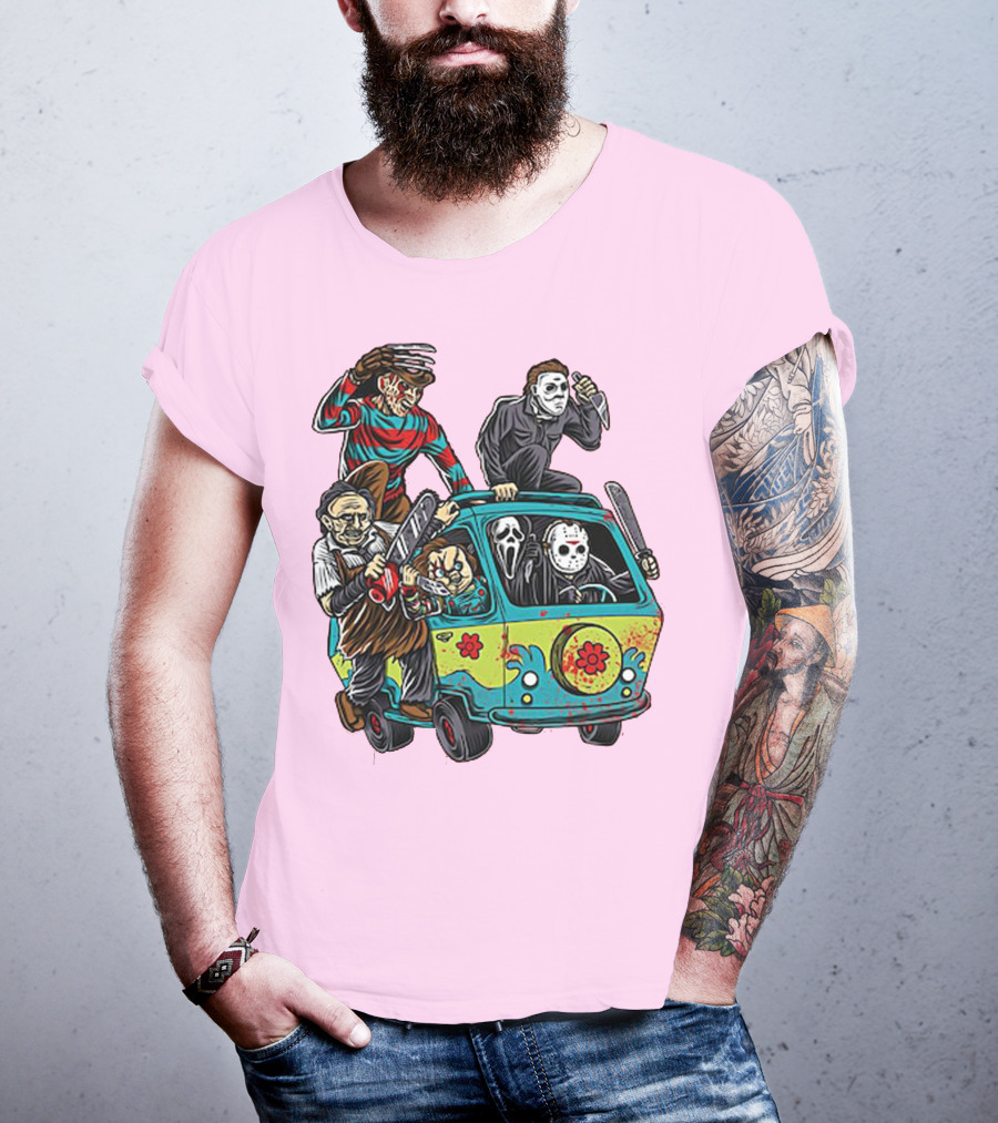 Freddy Jason Michael Leatherface Ghostface Massacre Machine Horror Movie Van T-Shirt