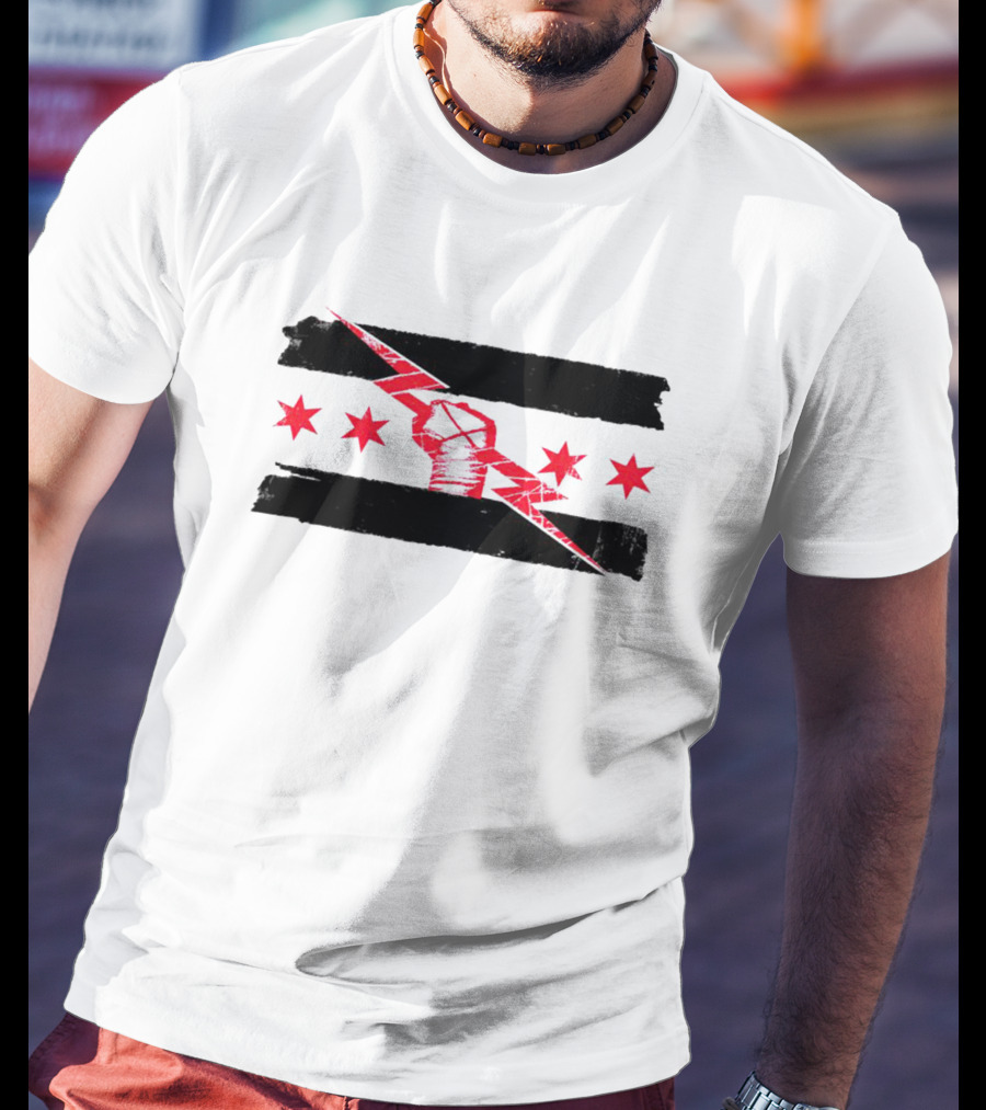 CM Punk AEW Chicago Flag Lightning Fist T-Shirt