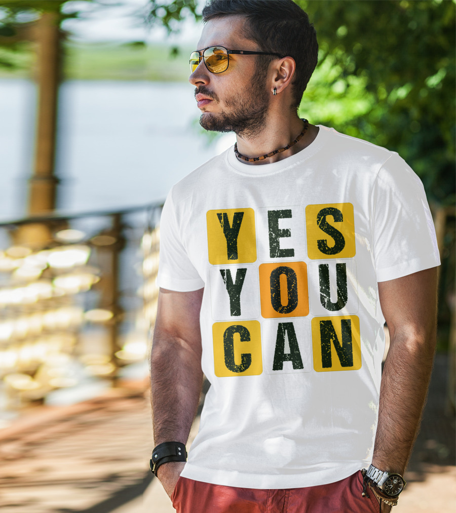 YES YOU CAN Motivation Yellow Orange Black T-Shirt