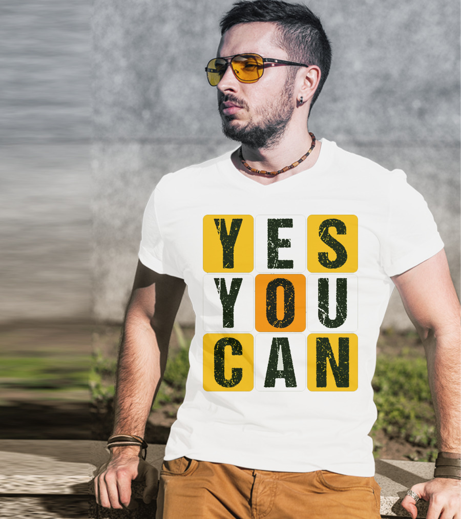 YES YOU CAN Motivation Yellow Orange Black T-Shirt