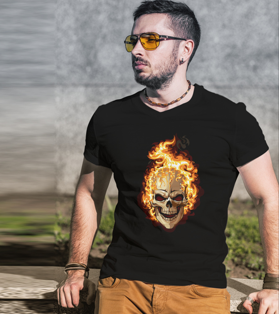 Ghost Rider Flaming Skull Iconic Visual Representation T-Shirt