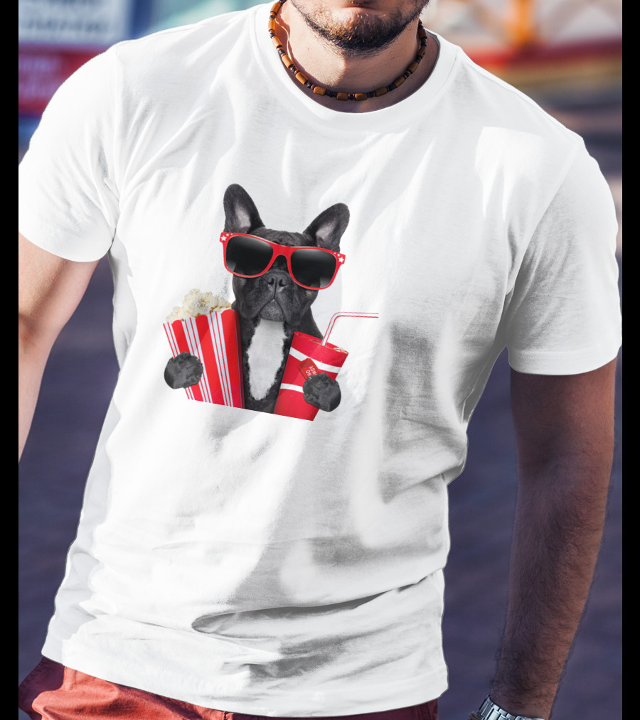 Pug With Popcorn And Soda Wearing Red Sunglasses T-Shirt