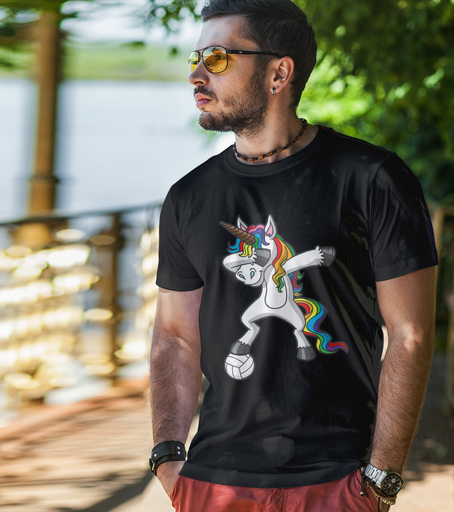 Dabbing Rainbow Unicorn Volleyball T-Shirt