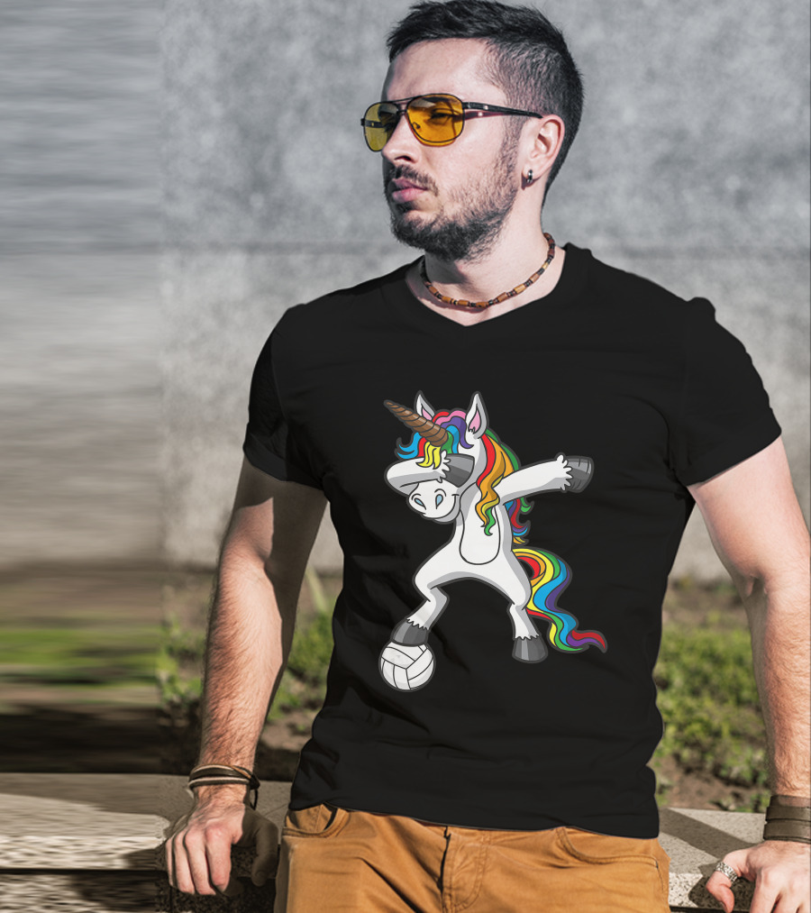 Dabbing Rainbow Unicorn Volleyball T-Shirt