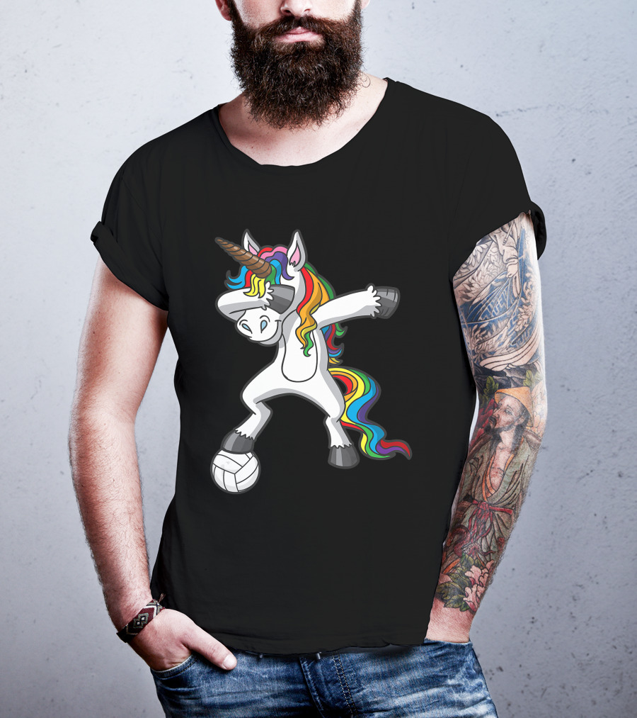 Dabbing Rainbow Unicorn Volleyball T-Shirt