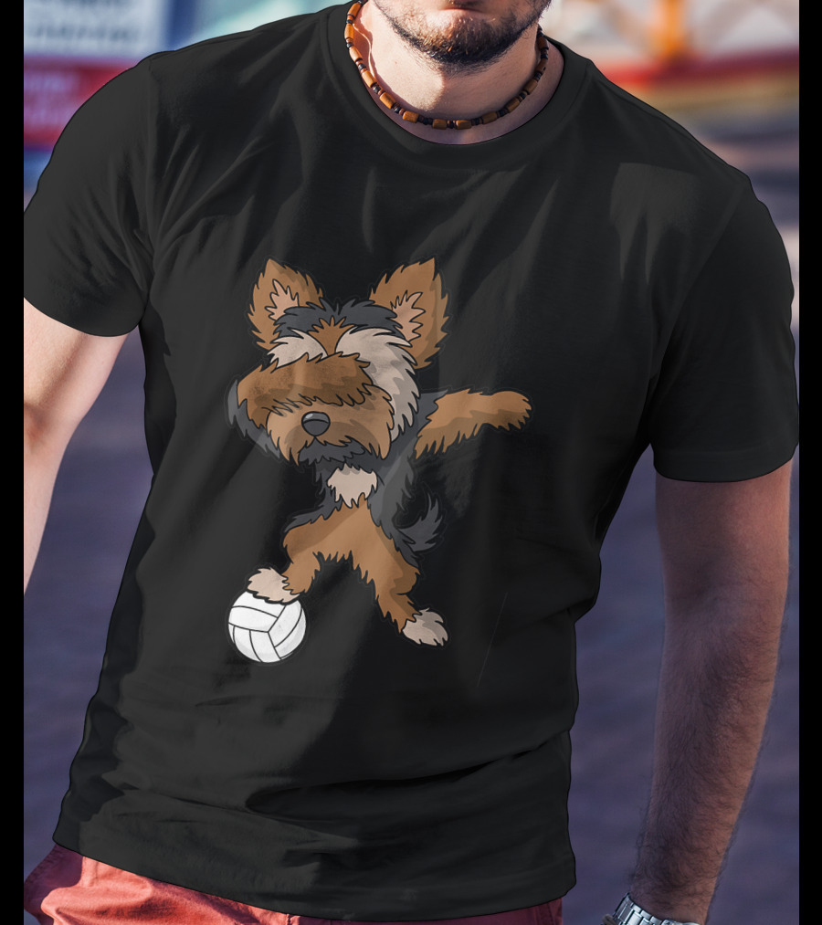 Dabbing Yorkshire Terrier Volleyball Player Coach Team Dog With Ball T-Shirt