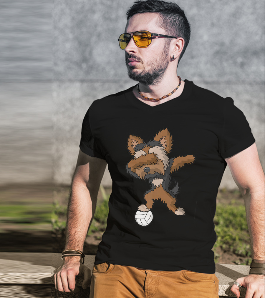 Dabbing Yorkshire Terrier Volleyball Player Coach Team Dog With Ball T-Shirt