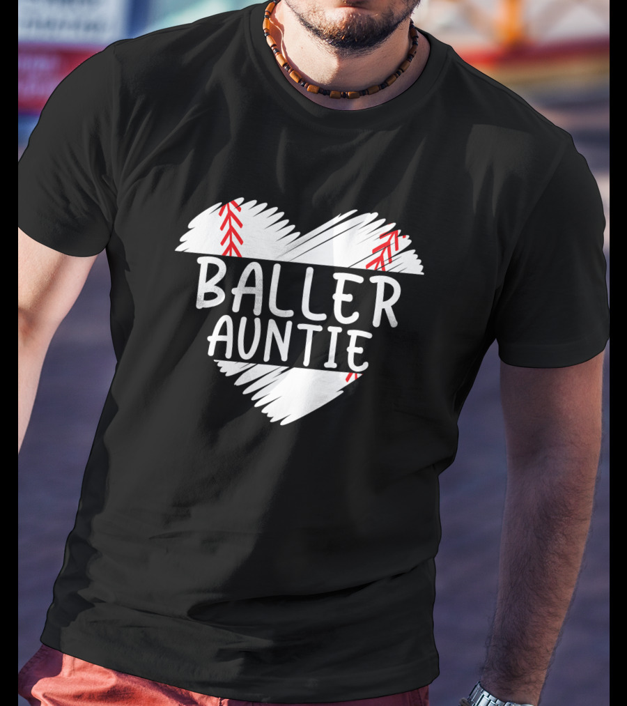 Baller Auntie Baseball Heart T-Shirt