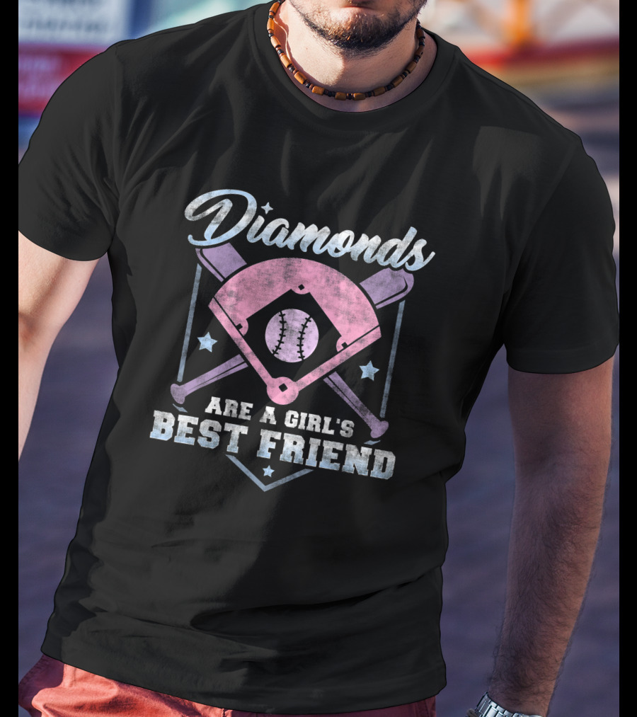 Diamonds Are A Girl's Best Friend Baseball Crossed Bats And Field T-Shirt