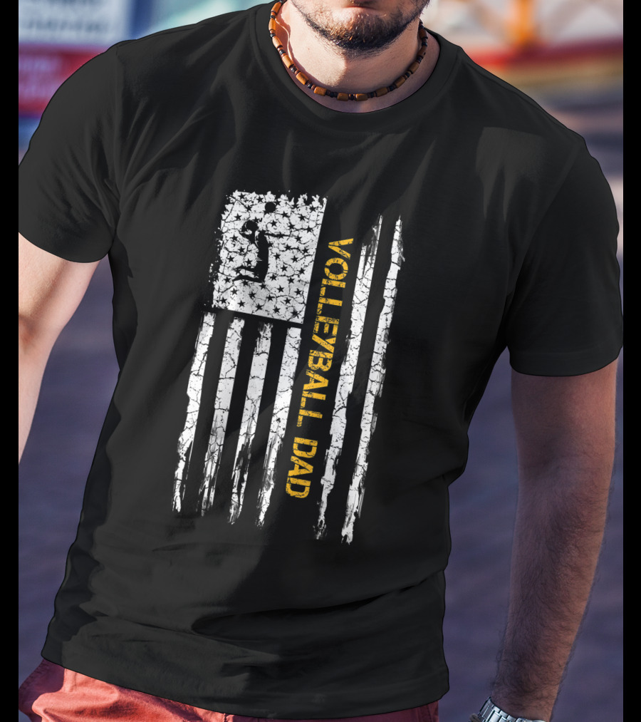 Vintage USA Flag Volleyball Dad Patriotic T-Shirt