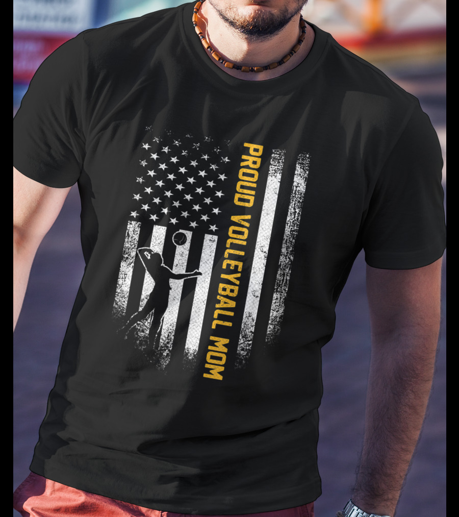 Proud Volleyball Mom Vintage USA American Flag T-Shirt