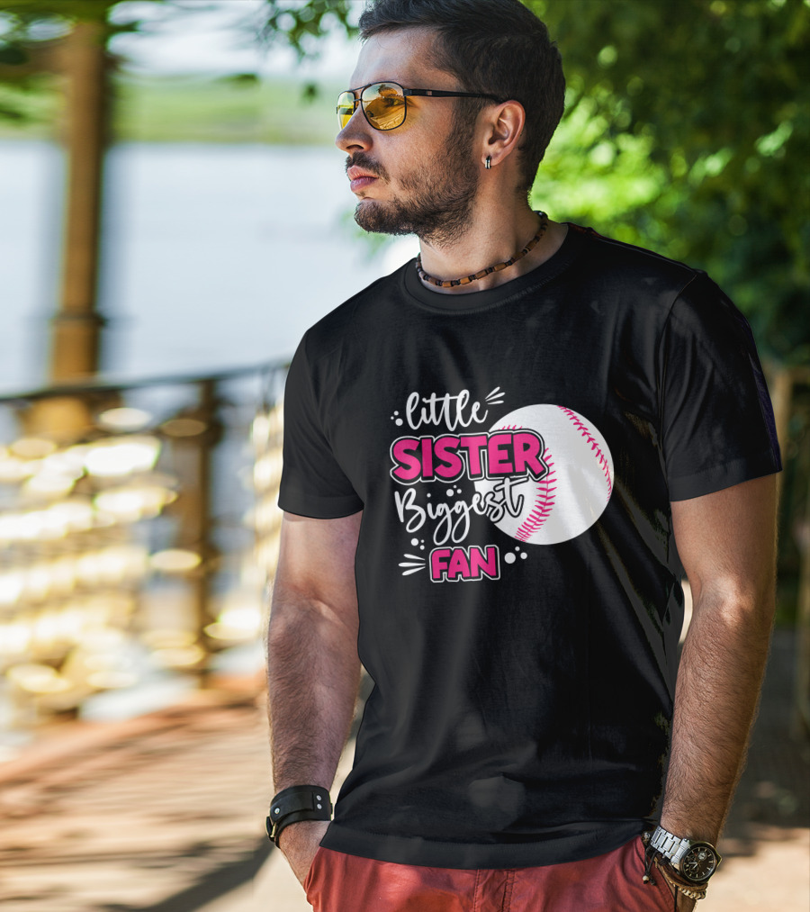 Little Sister Biggest Fan Baseball Season For Girl Siblings T-Shirt