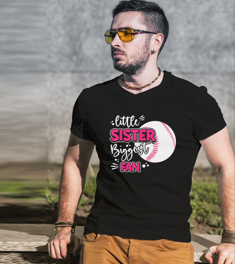 Little Sister Biggest Fan Baseball Season For Girl Siblings T-Shirt