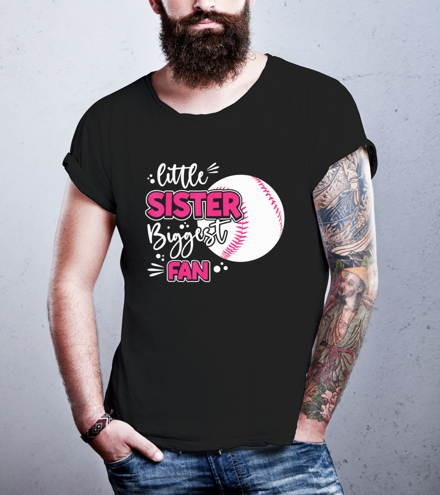 Little Sister Biggest Fan Baseball Season For Girl Siblings T-Shirt