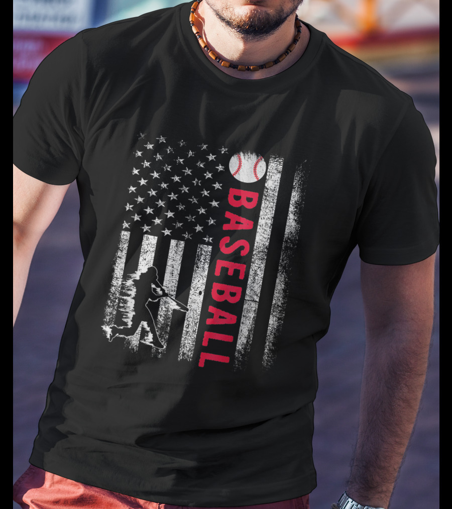 Vintage USA American Flag Baseball Pride Team Iconic T-Shirt