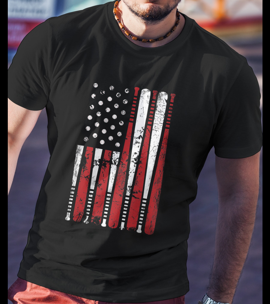 Vintage American Baseball Bat USA Flag T-Shirt