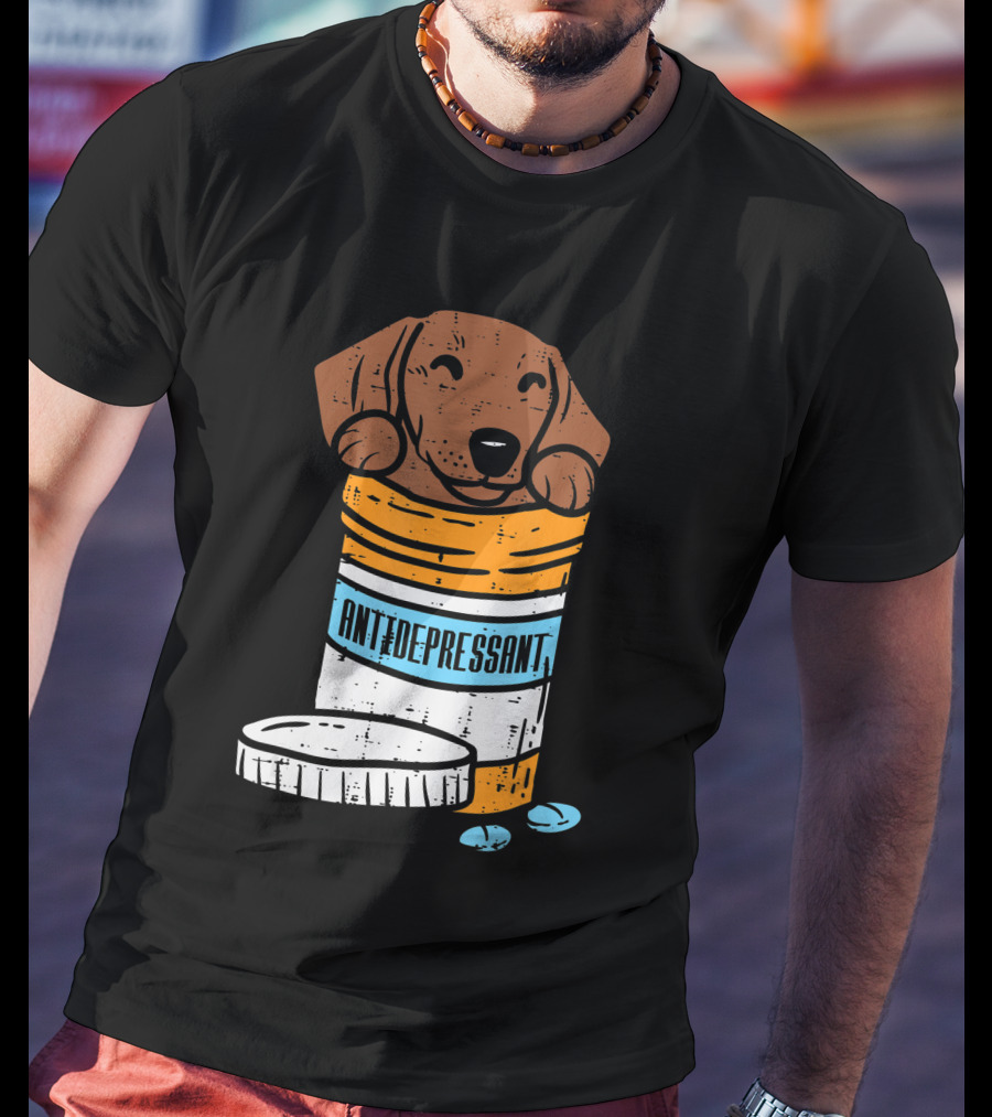 Antidepressant Dachshund Wiener Sausage Dog In Prescription Pill Bottle T-Shirt