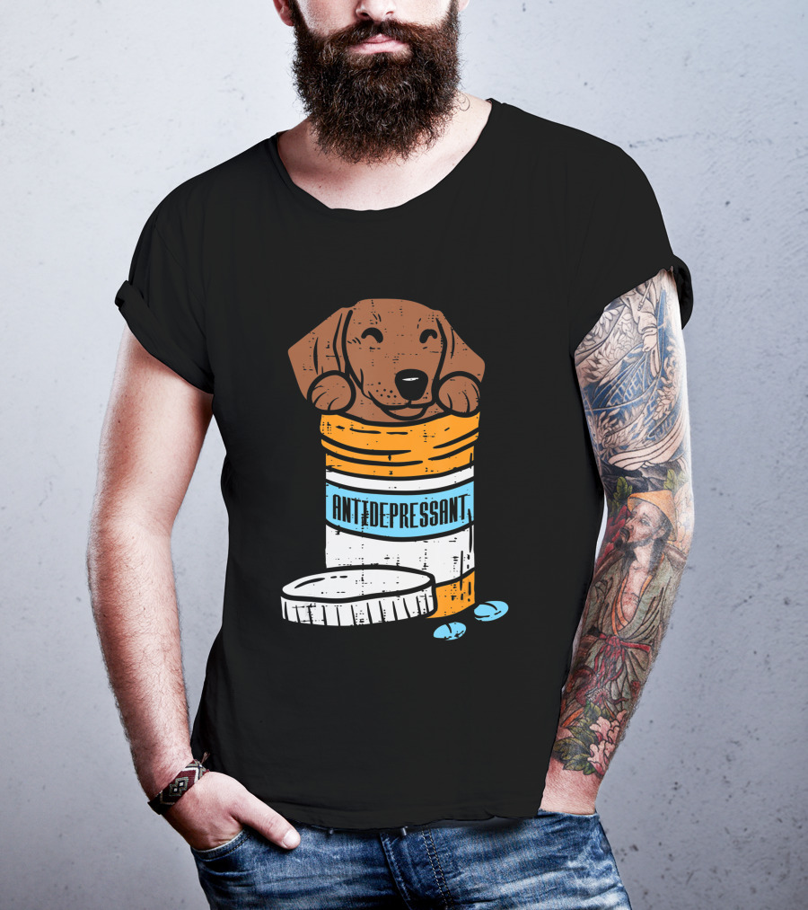 Antidepressant Dachshund Wiener Sausage Dog In Prescription Pill Bottle T-Shirt