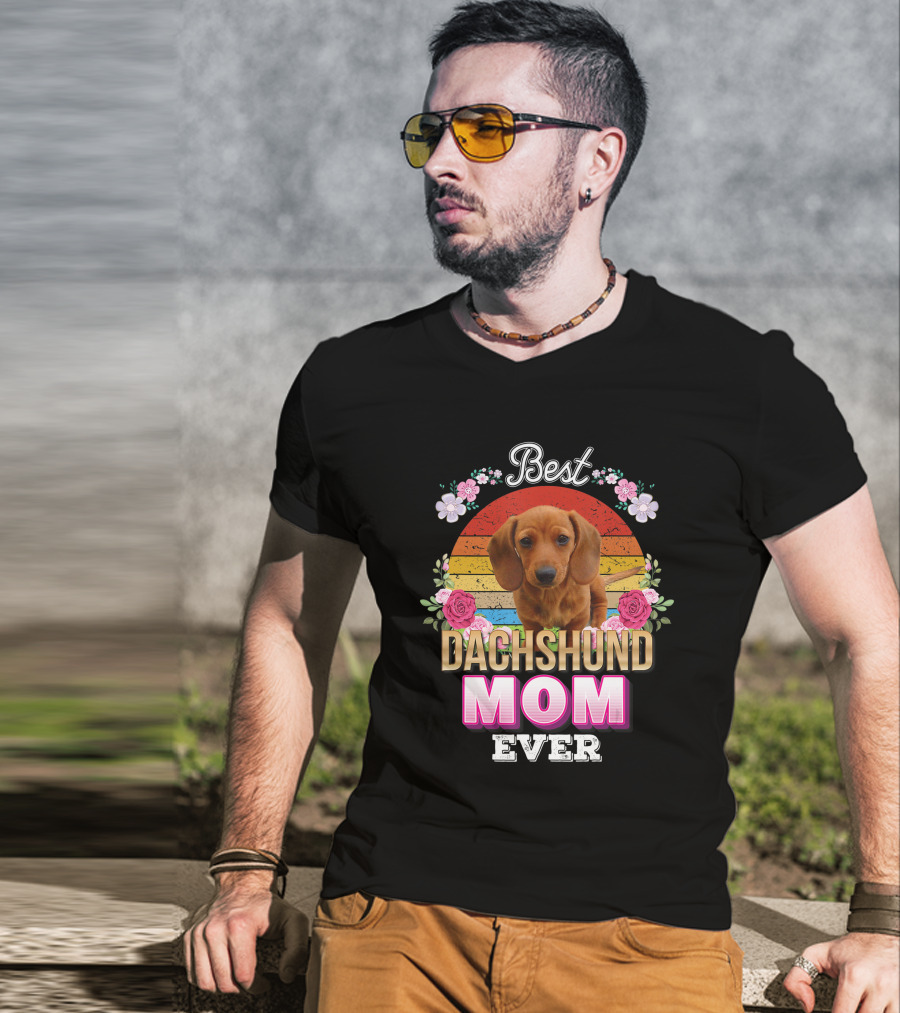 Best Dachshund Mom Ever Floral Rainbow T-Shirt