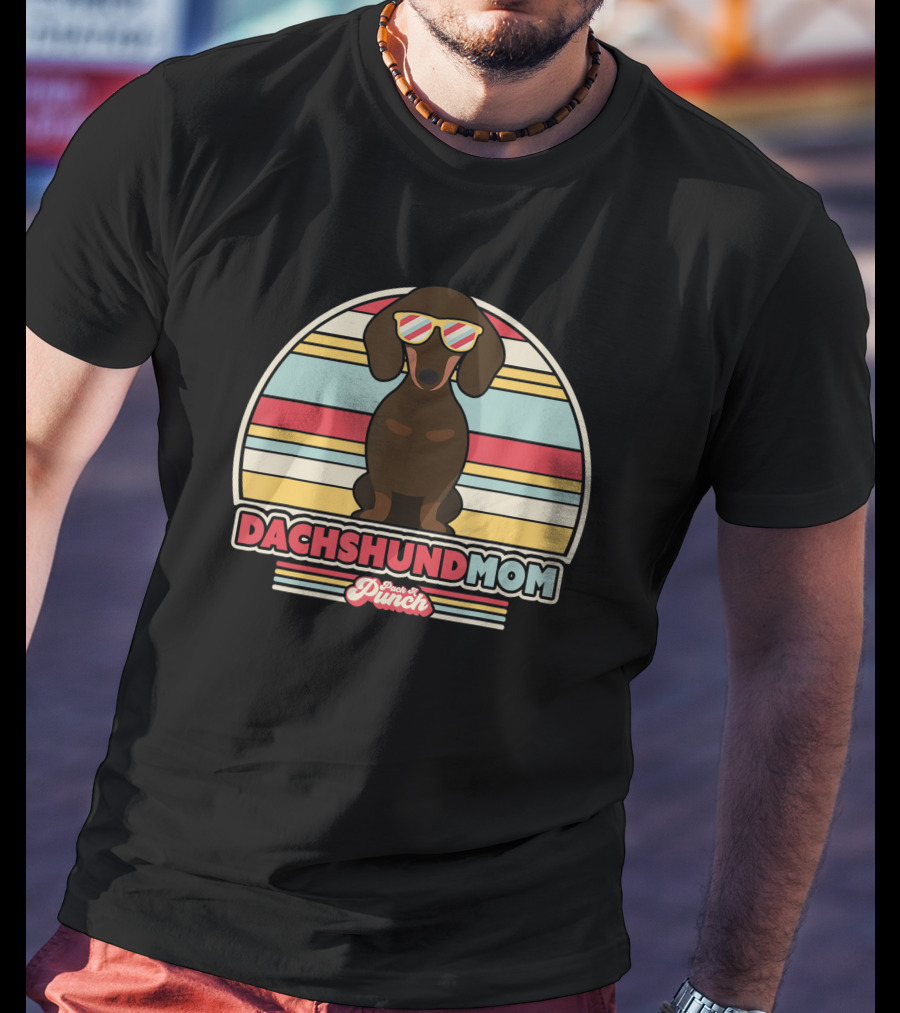 Dachshund Mom Retro Style Paws And Punch Stripes T-Shirt