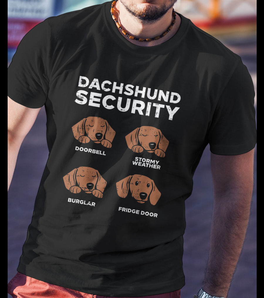 Dachshund Security Doorbell Stormy Weather Burglar Fridge Door Wiener Dog Lover Owner T-Shirt