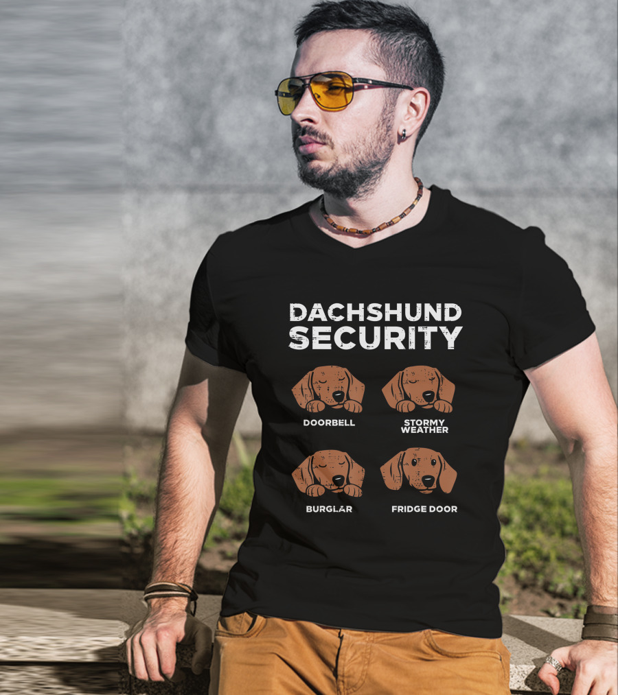 Dachshund Security Doorbell Stormy Weather Burglar Fridge Door Wiener Dog Lover Owner T-Shirt