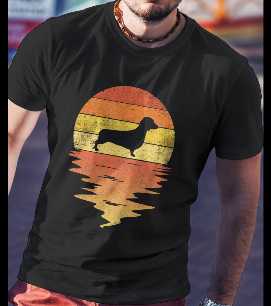 Dachshund Retro 70s Vintage Sunset T-Shirt