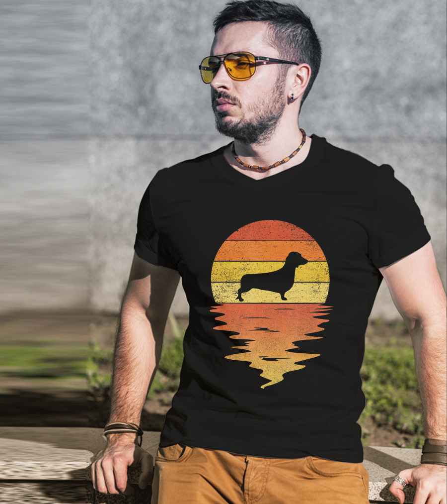 Dachshund Retro 70s Vintage Sunset T-Shirt