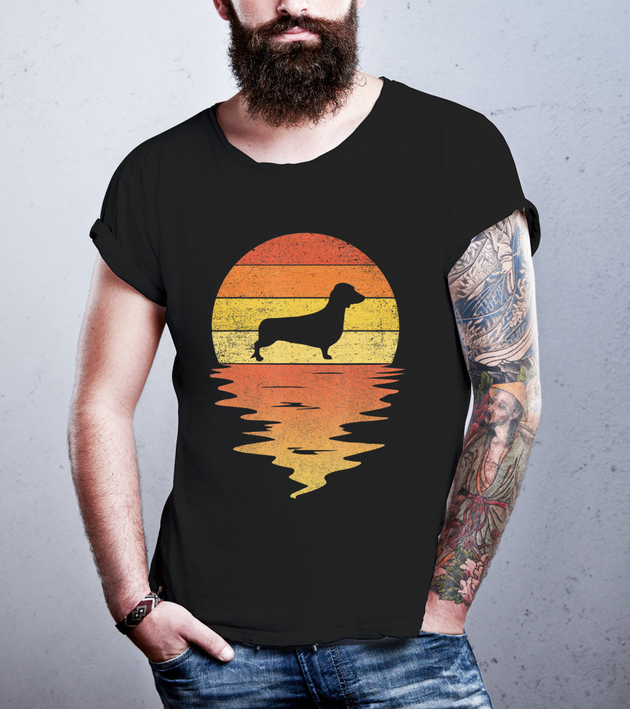 Dachshund Retro 70s Vintage Sunset T-Shirt