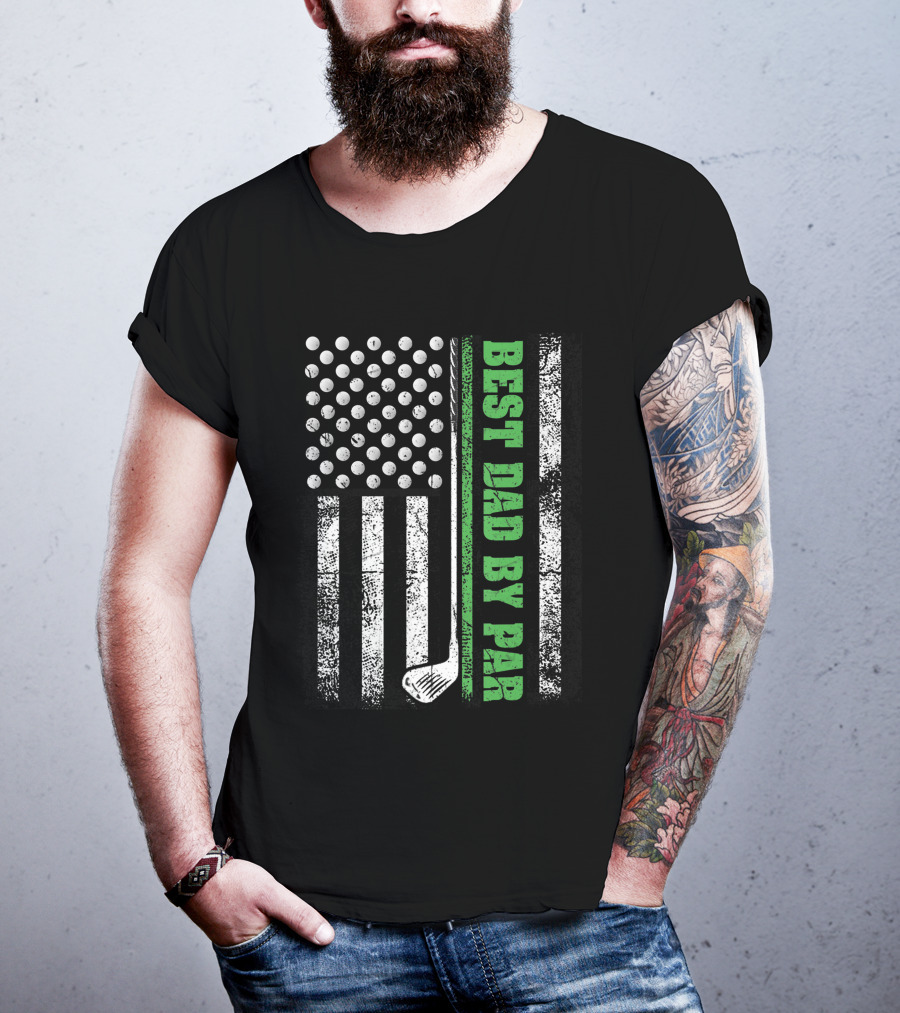 Best Dad By Par Golf Lover American Flag Golf Club T-Shirt