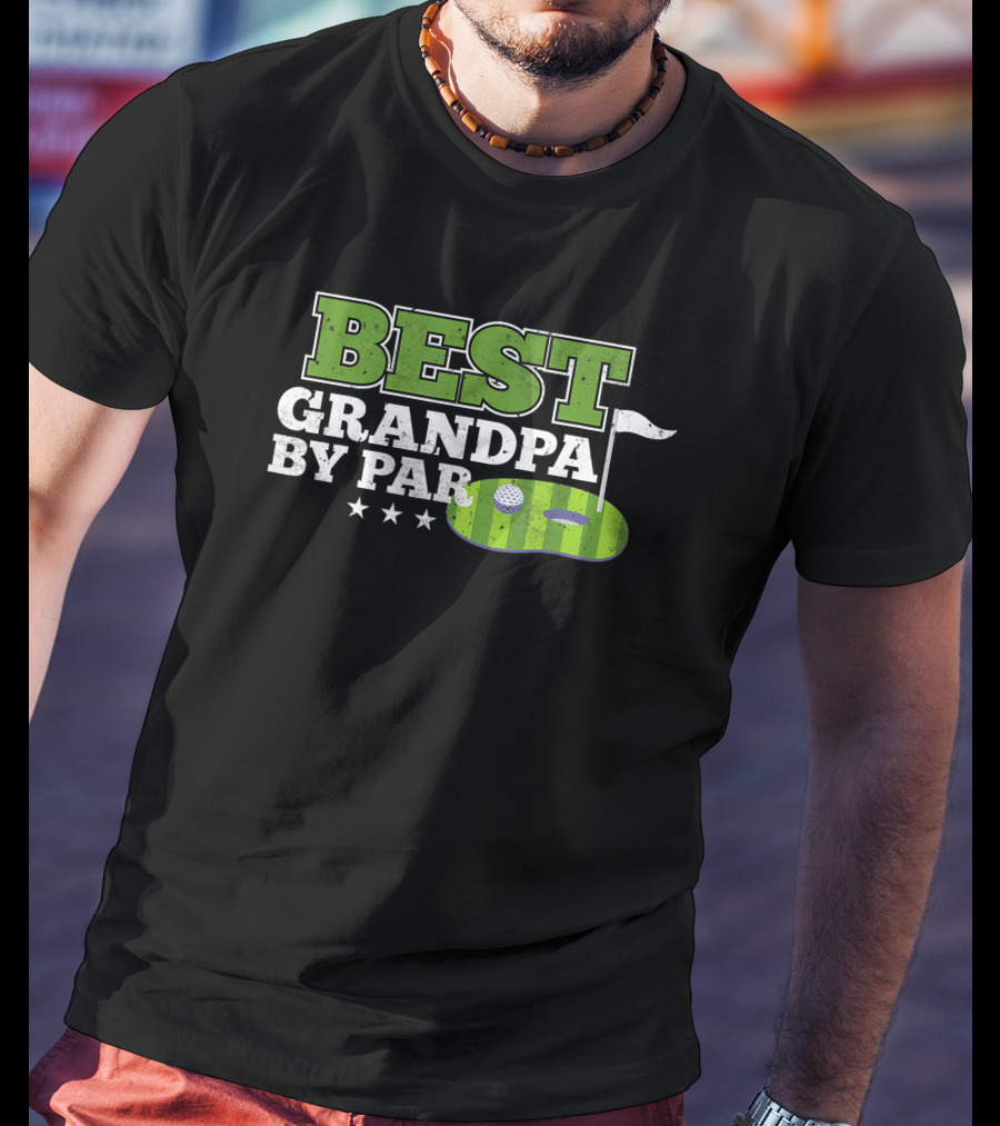 Best Grandpa By Par Golf Sports Lover Grandpa Golf Flag Stars T-Shirt