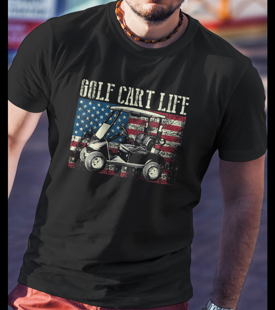 Golf Cart Life Vintage US Flag Funny Golfing T-Shirt
