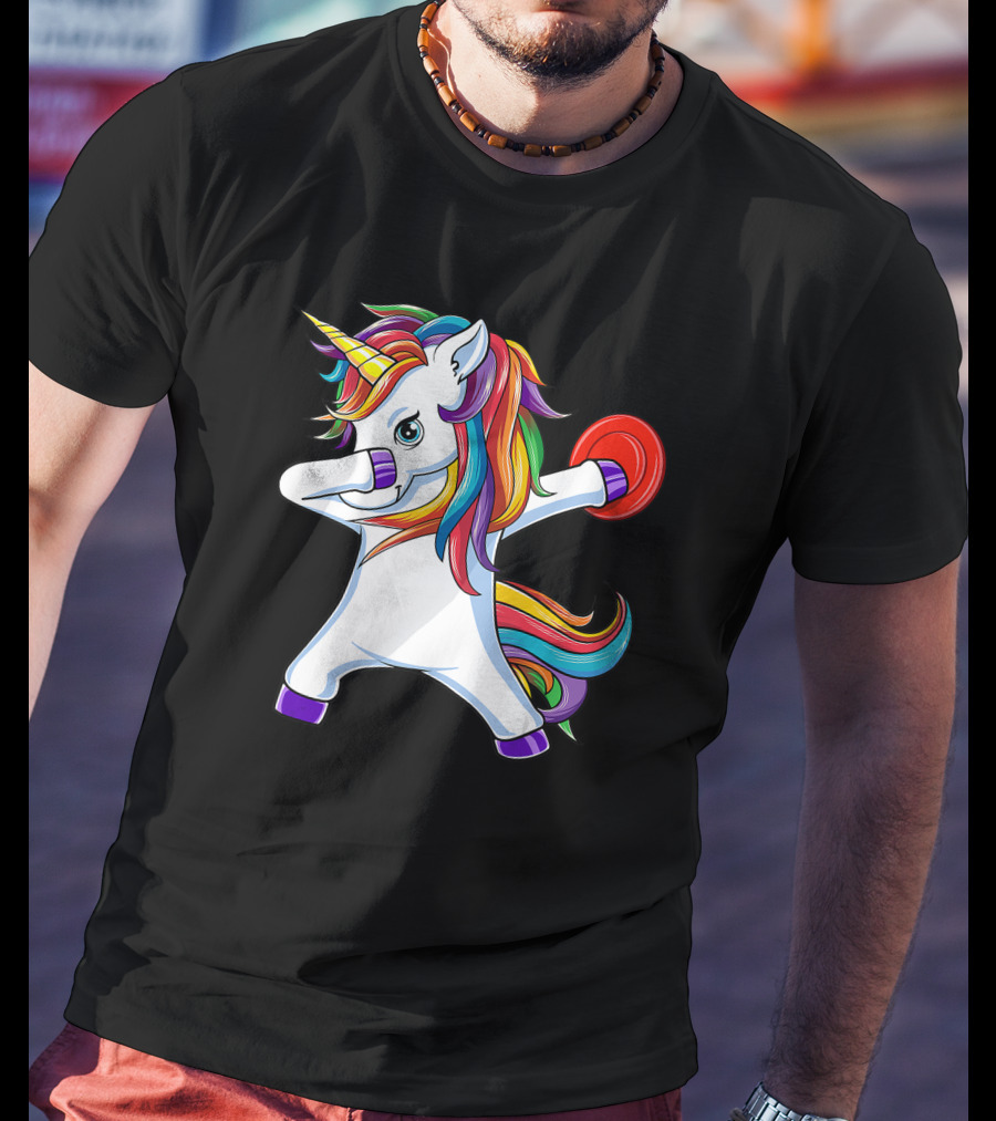 Unicorn Dabbing With Rainbow Mane Playing Disc Golf T-Shirt