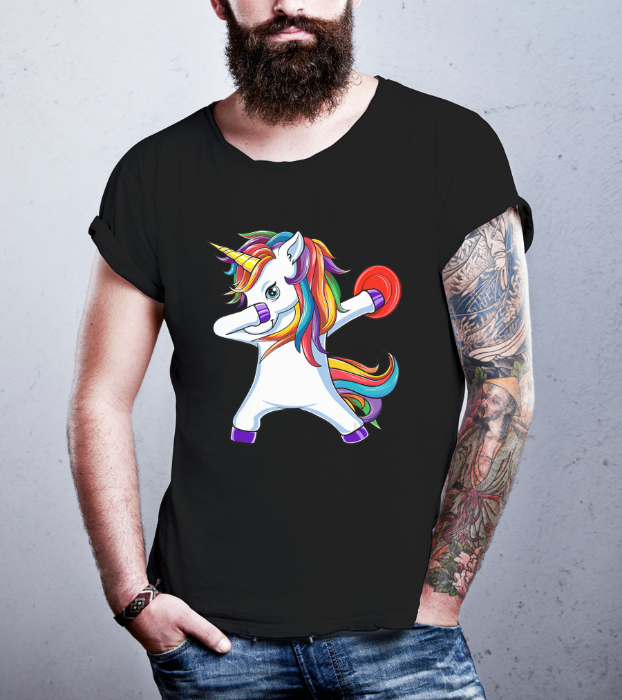 Unicorn Dabbing With Rainbow Mane Playing Disc Golf T-Shirt