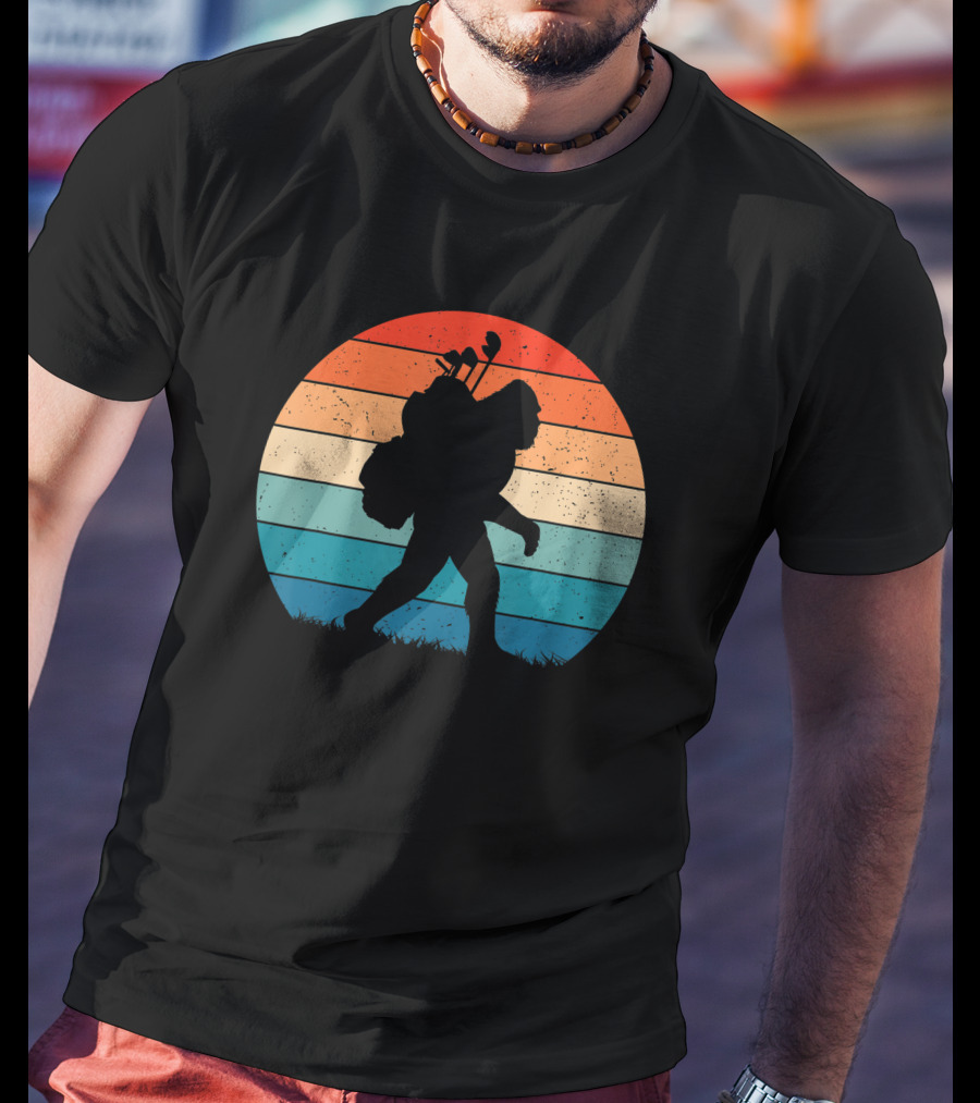 Bigfoot Sasquatch Playing Golf Retro Vintage T-Shirt