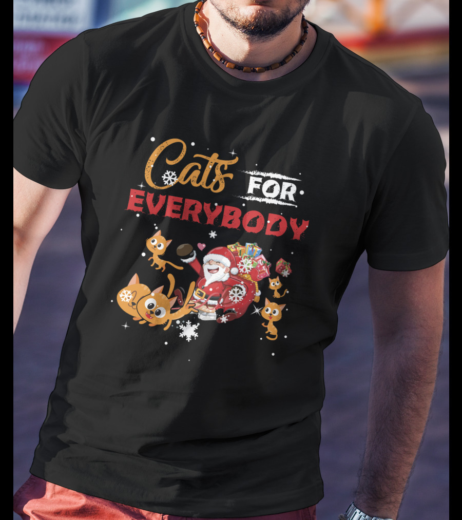 Cats For Everybody Christmas Santa With Cute Cat Lover T-Shirt