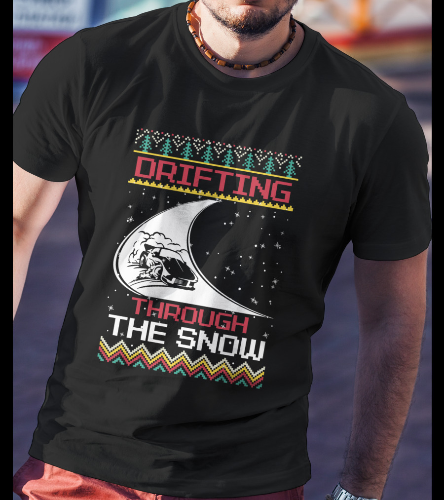 Drifting Through The Snow Racing Car Christmas Trees Snowflakes T-Shirt