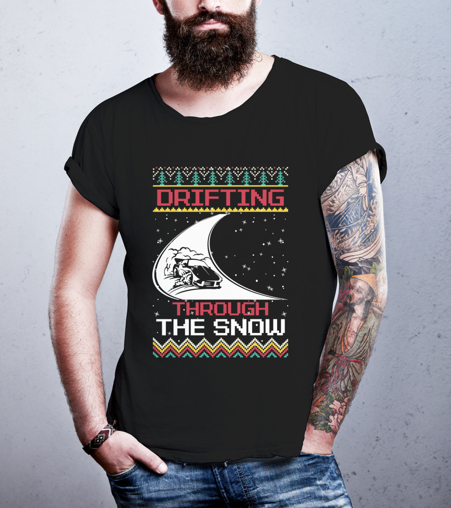 Drifting Through The Snow Racing Car Christmas Trees Snowflakes T-Shirt