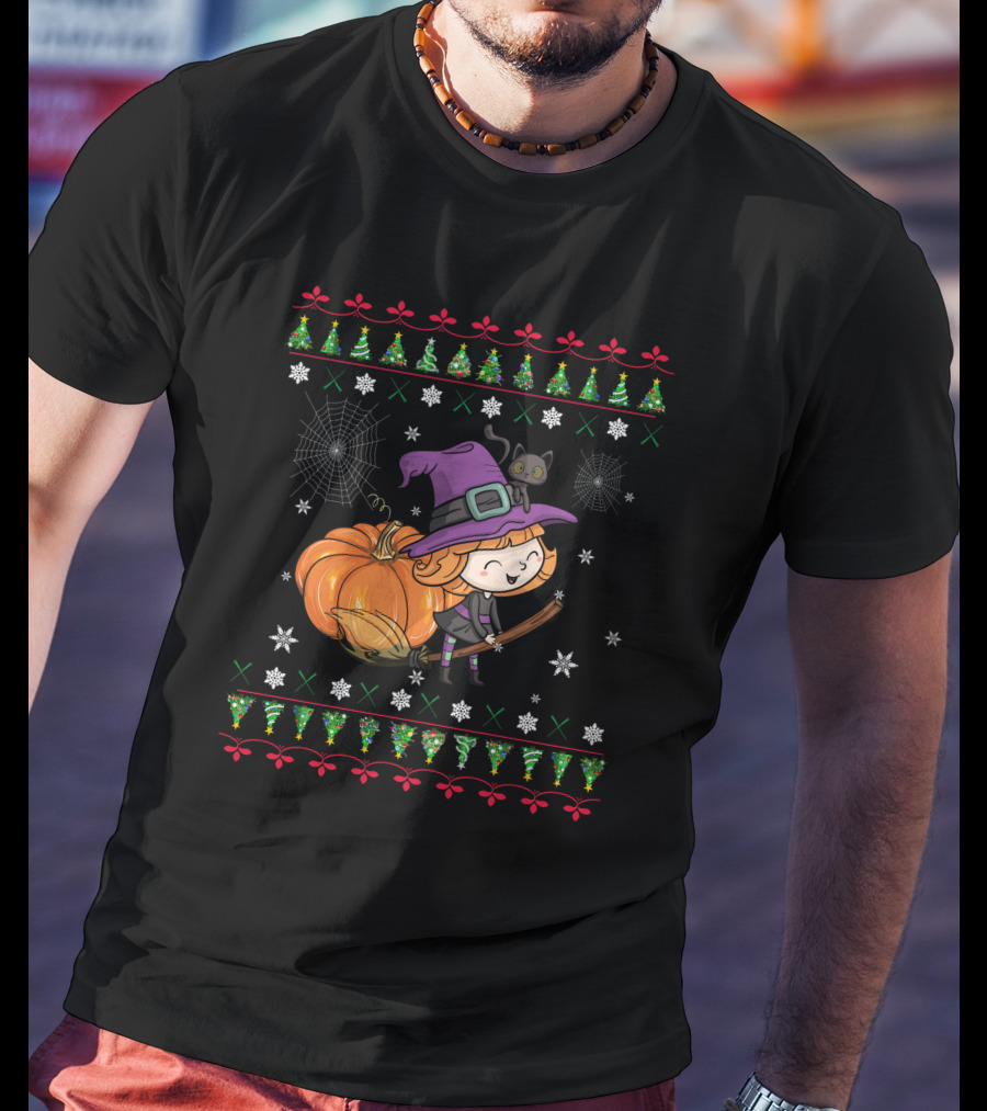 Cute Witch And Pumpkin Halloween Ugly T-Shirt
