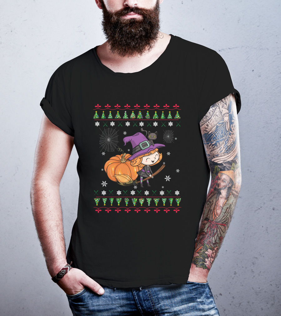 Cute Witch And Pumpkin Halloween Ugly T-Shirt
