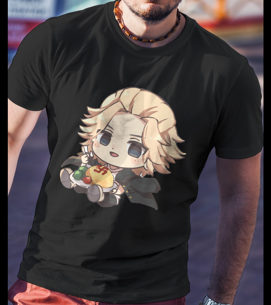 Mikey Holding Omurice Dish Tokyo Revengers Chibi Character T-Shirt