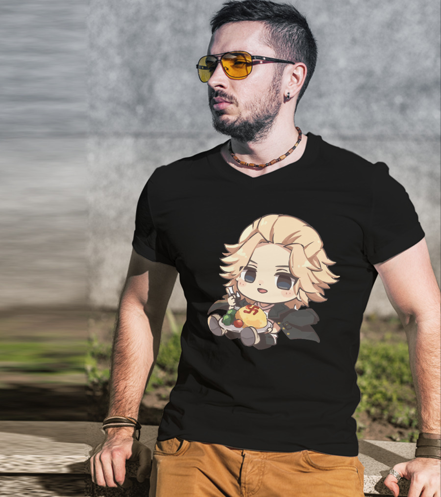 Mikey Holding Omurice Dish Tokyo Revengers Chibi Character T-Shirt