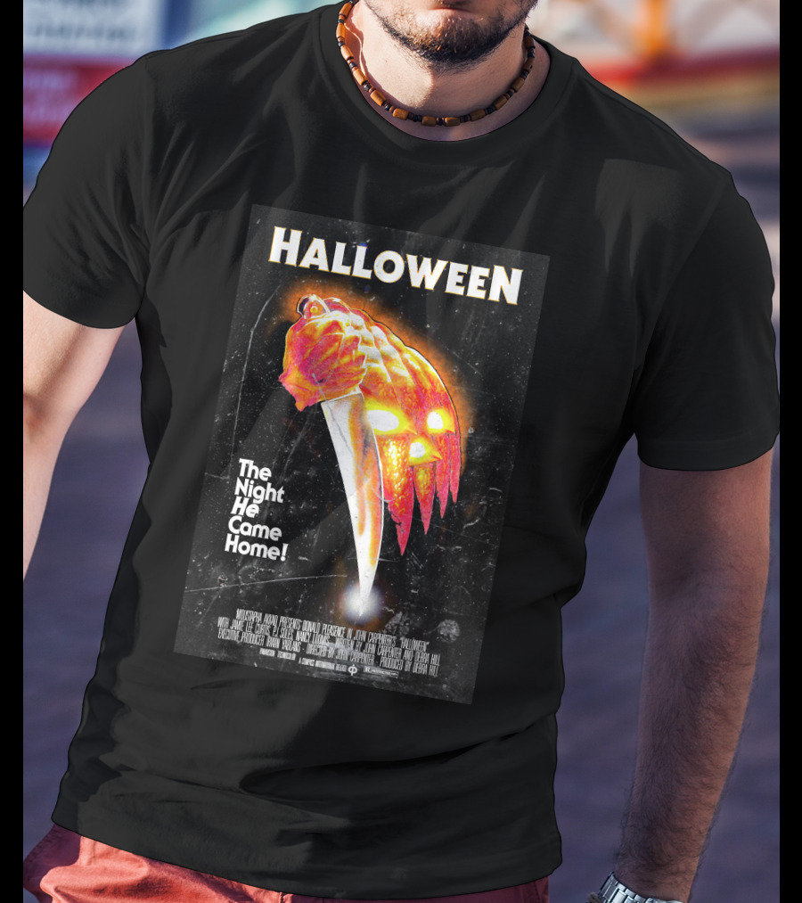 Halloween The Night He Came Home Knife Pumpkin Mask T-Shirt
