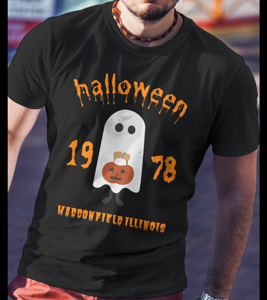 Halloween 1978 Ghost With Pumpkin In Haddonfield Illinois T-Shirt