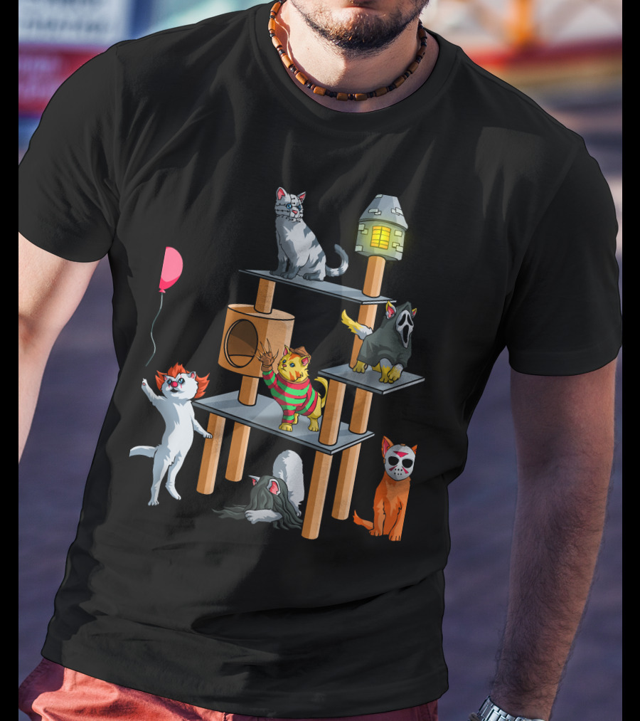 Horror Cats 02 Creepy Clown Balloon Masked Nightmare Play Tower T-Shirt