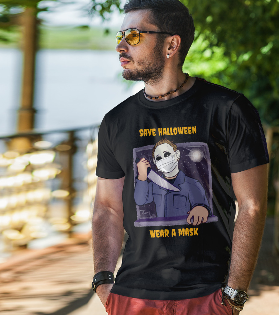 Michael Myers Save Halloween Wear A Mask Horror Knife Scene T-Shirt