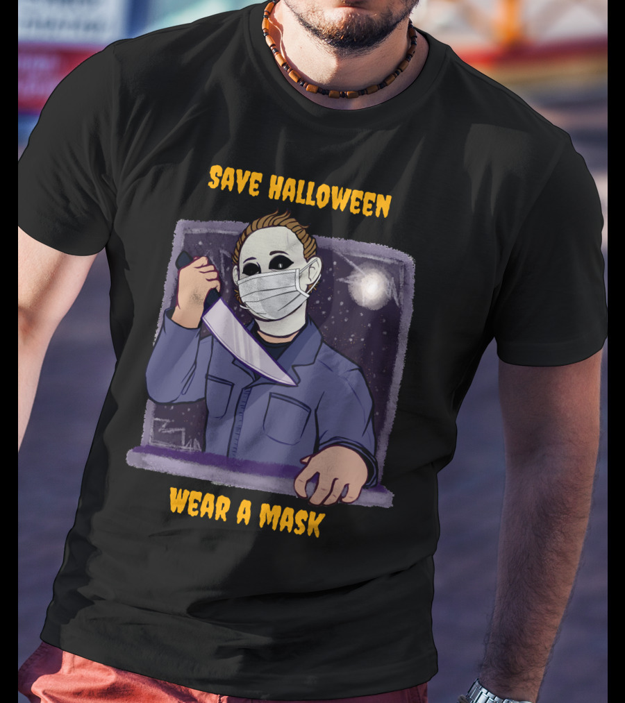 Michael Myers Save Halloween Wear A Mask Horror Knife Scene T-Shirt