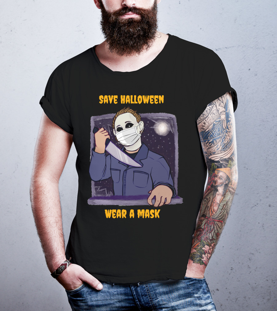 Michael Myers Save Halloween Wear A Mask Horror Knife Scene T-Shirt